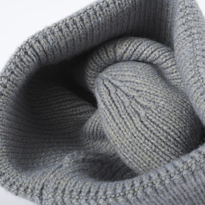 Winter thermal grey knit beanie for men with thick ribbed texture and fleece lining