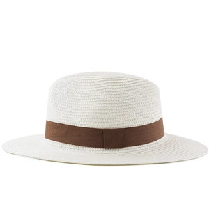Minimalist straw panama hat with a brown ribbon band for summer outdoor sun protection