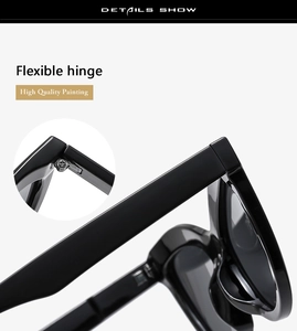 Macro detail of high-quality flexible hinge and glossy finish on cat-eye sunglasses