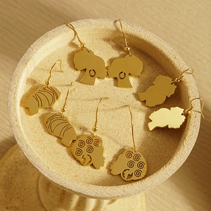 Creative vintage African woman profile earrings in gold stainless steel for women