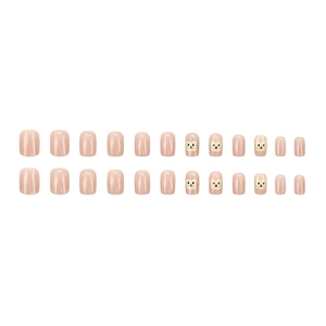 Faux ongles courts ronds rose nude avec motifs ours mignon lot de 24 pièces