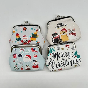 Detailed set of four Christmas themed metal clasp coin purses with festive holiday prints