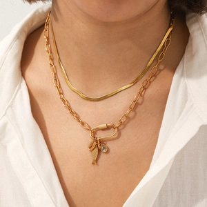 Collier En Acier Inoxydable Avec Pendentifs Détachables Mer Océan Poisson Coquillage Ancre Fermoir Mousqueton Pour Femmes