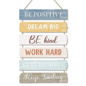 Rustic vertical 6-tier wooden wall plaque with inspirational quotes and twine hanger