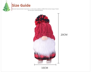 Detailed view of a 20cm Christmas gnome doll with dimensions and red plaid fabric details