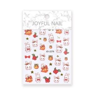 Christmas nail art stickers featuring cute rabbits, bells and stars, model JO-2276