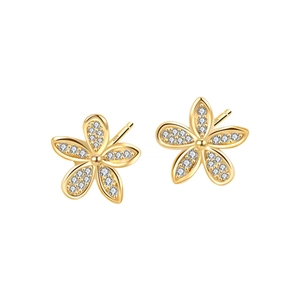 Elegant S925 sterling silver flower stud earrings with sparkling pavé cubic zirconia