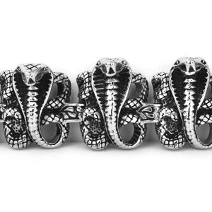 Bracelet tête de cobra pour homme en acier inoxydable argenté au style vintage