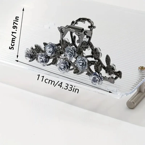 Grande pince à cheveux 11cm en métal avec motif rose gris-blanc et fini anthracite