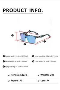 Size chart showing frame dimensions and technical specs for square oversized sunglasses