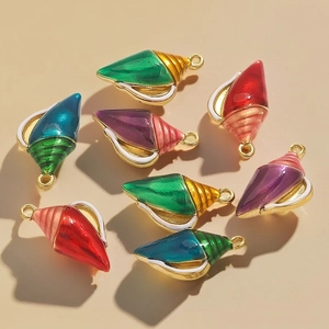 Colorful enamel ocean shell pendants in gold stainless steel for DIY jewelry making
