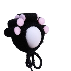 Creative black knitted pet wig hat with pink rollers for funny Halloween cosplay costumes