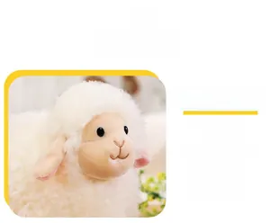 Close-up of white plush sheep toy featuring soft curly lamb faux fur and cute embroidered face
