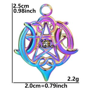 Rainbow star and crescent moon pendant with detailed size and weight measurements
