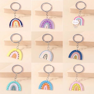 Cute Rainbow Acrylic Keychain Colorful Geometric Dot Heart Star Bag Pendant Accessory For Women Girls Ins Style