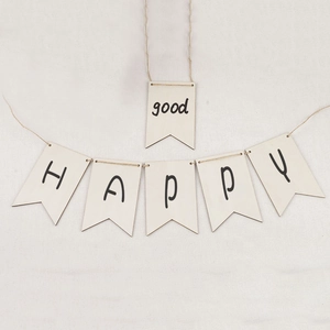 DIY blank wooden banner flags with HAPPY and good lettering for party home decoration