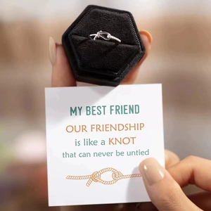 Silver knotted ring with sparkling diamonds, premium velvet gift box and message card