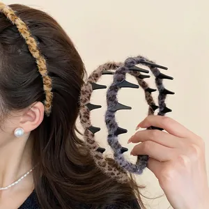 Leopard Print Plüsch Stirnband Anti Rutsch Gezahntes Kunstfell Haarband Herbst Winter Mode Vintage Haarschmuck Für Damen