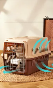 Pet carrier air box with metal mesh door and dual-color ventilation system for dogs