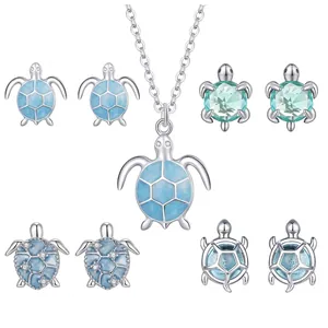 925 Sterling Silver Ocean Life Jewelry For Women Sea Turtle Starfish Conch Pendant Necklace Rhinestone Stud Earrings Bracelet Ring Marine Style Gift