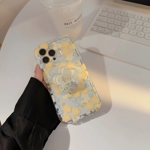 Floral iPhone case with glitter flower stand and Jasmine print on clear background