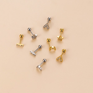 Star and moon stainless steel earrings with zircon inlay in gold and silver plating