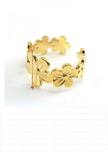 Detail showing 18K gold plated stainless steel flower ring specs and 12mm width
