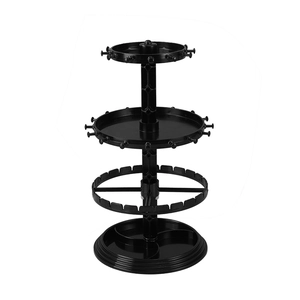 Rotating 4-tier black jewelry stand organizer with hooks for earrings and necklaces