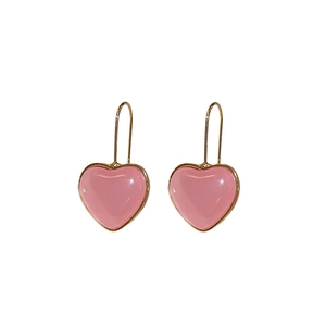 Sweet pink resin heart drop earrings with gold metal hooks for women and girls