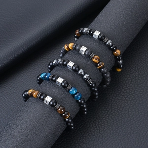 8mm tiger eye and lava stone cross beaded bracelets set for men and women