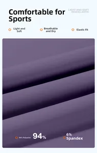 Détail du tissu violet de short de sport composé de 94% polyester et 6% élasthanne
