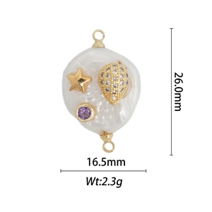 Ciondolo malocchio in perla barocca con stella dorata e zircone viola, 26mm