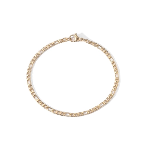 Golden 3mm Figaro stainless steel link chain bracelet with secure lobster clasp