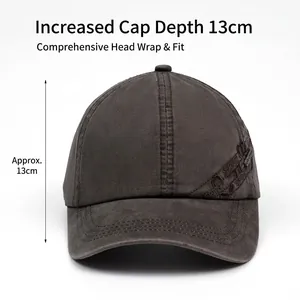 Dark gray washed cotton baseball cap with 13cm depth and side embroidery detail