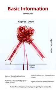 Wedding pull flower dimensions showing 20cm ball diameter and 38cm height in red and gold