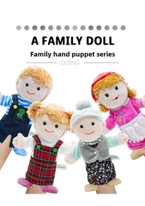 Family hand puppets set featuring plush mother father and kids for role play