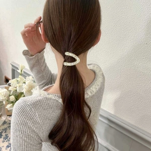 Elegante fermaglio per capelli a U dorato con perle per acconciature a coda alta