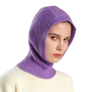 Solid purple knitted balaclava hood scarf for winter warmth and outdoor fashion