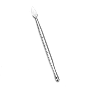 Dual-head stainless steel nail pusher with anti-slip texture on a white background