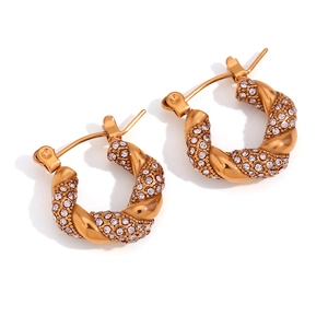 Chic 18K gold plated twisted hoop earrings with zircon stones and polished finish