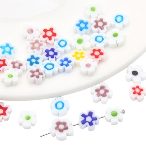 Mini white millefiori flower glass beads with colorful star center for DIY jewelry making