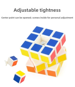 Detail of 3x3 speed cube showing the adjustable tension mechanism with center screw