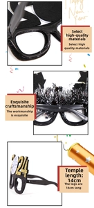 Detail showing 2024 New Year party glasses with 14cm temple length and gold glitter