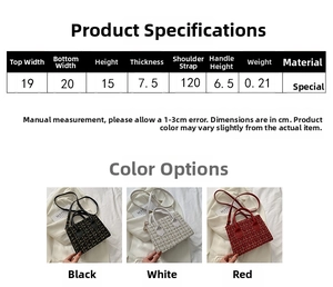 Detailed size chart for the tweed plaid crossbody handbag with specific measurements
