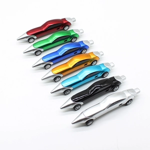 Creative race car shaped ballpoint pens in seven assorted metallic colors for kids