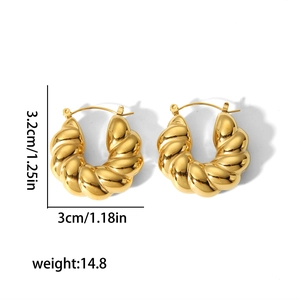 Boucles d'oreilles créoles torsadées en U en acier inoxydable plaqué or 18 carats