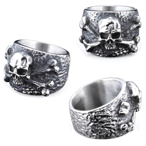 Bague Tête De Mort Acier Inoxydable Vintage Punk Gothique Os Croisés Bijoux Pour Hommes