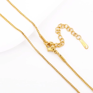 18k gold plated stainless steel box chain necklace with lobster clasp and extension