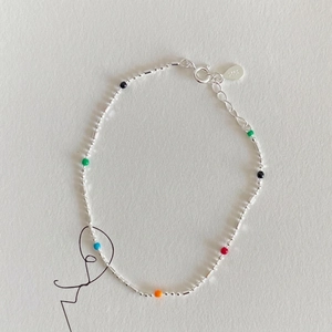 Minimalist 925 sterling silver chain bracelet with colorful beads and S925 charm tag