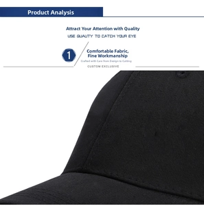 Détails des coutures précises et du sergé de coton sur une casquette noire à bord plat